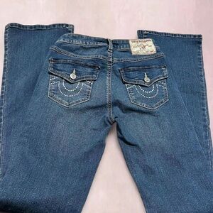 True Religion Dark Blue Bootcut Jeans with Embellished Back Pockets